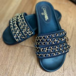 Chanel Chain Slides Mules Sandal size 39 fit 7.5/8